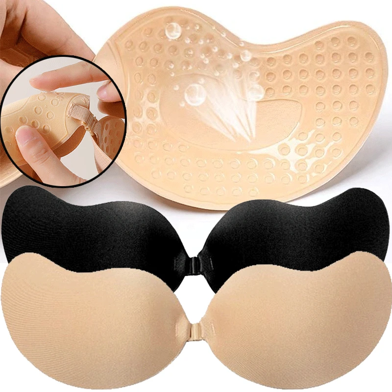 Strapless Bra Adhesive - Wiederverwendbare Selbstklebende Nippelabdeckungen A-D Cups, Silikon-Gepolsterter